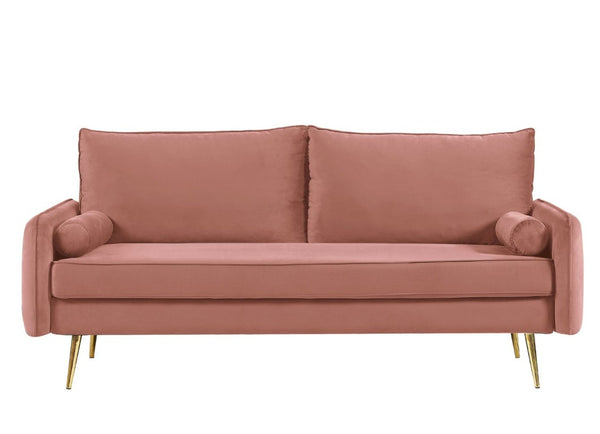 English Elm Mid-Century Velvet Sofa with Nailhead Trim Golden Legs for Living Room Comfort Rose B2735P539758