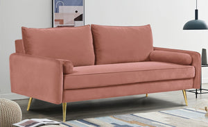 English Elm Mid-Century Velvet Sofa with Nailhead Trim Golden Legs for Living Room Comfort Rose B2735P539758