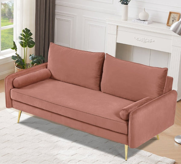 English Elm Mid-Century Velvet Sofa with Nailhead Trim Golden Legs for Living Room Comfort Rose B2735P539758