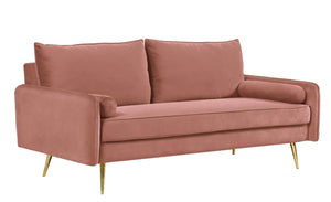 English Elm Mid-Century Velvet Sofa with Nailhead Trim Golden Legs for Living Room Comfort Rose B2735P539758