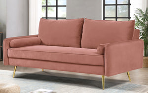 English Elm Mid-Century Velvet Sofa with Nailhead Trim Golden Legs for Living Room Comfort Rose B2735P539758