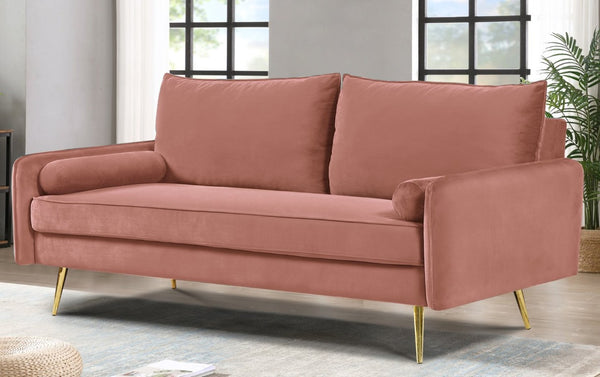 English Elm Mid-Century Velvet Sofa with Nailhead Trim Golden Legs for Living Room Comfort Rose B2735P539758