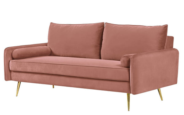English Elm Mid-Century Velvet Sofa with Nailhead Trim Golden Legs for Living Room Comfort Rose B2735P539758