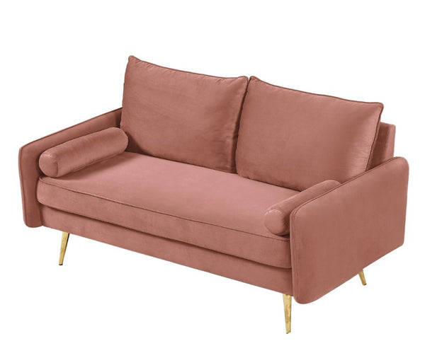 English Elm Modern Velvet Upholstered Loveseat with Gold Legs and Nailhead Trim for Small Spaces Rose Nailhead Trim B2735P539759