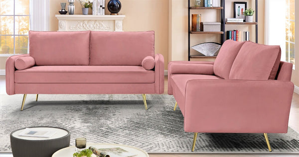 English Elm Modern Velvet Upholstered Loveseat with Gold Legs and Nailhead Trim for Small Spaces Rose Nailhead Trim B2735P539759