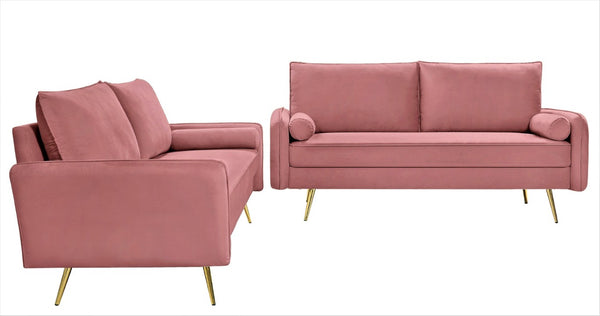 English Elm Modern Velvet Upholstered Loveseat with Gold Legs and Nailhead Trim for Small Spaces Rose Nailhead Trim B2735P539759