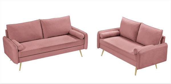 English Elm Modern Velvet Upholstered Loveseat with Gold Legs and Nailhead Trim for Small Spaces Rose Nailhead Trim B2735P539759