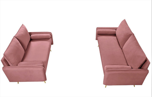 English Elm Modern Velvet Upholstered Loveseat with Gold Legs and Nailhead Trim for Small Spaces Rose Nailhead Trim B2735P539759