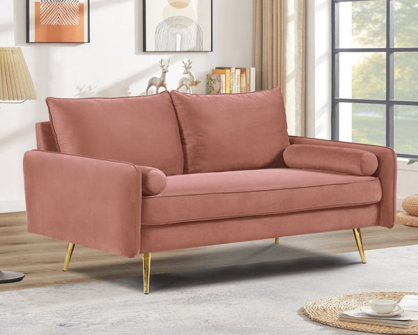 English Elm Modern Velvet Upholstered Loveseat with Gold Legs and Nailhead Trim for Small Spaces Rose Nailhead Trim B2735P539759