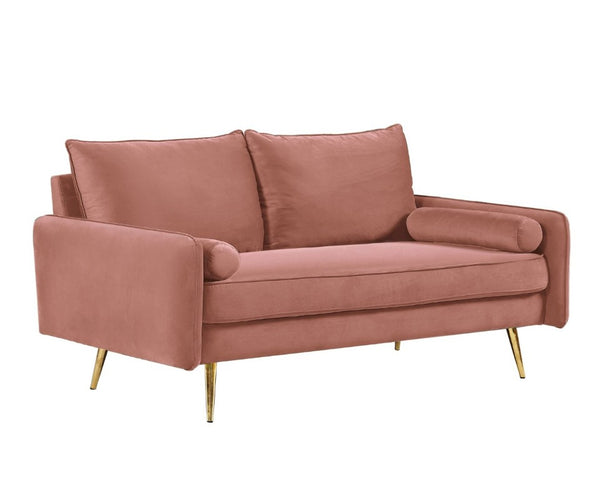 English Elm Modern Velvet Upholstered Loveseat with Gold Legs and Nailhead Trim for Small Spaces Rose Nailhead Trim B2735P539759