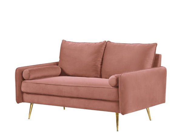 English Elm Modern Velvet Upholstered Loveseat with Gold Legs and Nailhead Trim for Small Spaces Rose Nailhead Trim B2735P539759