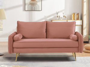 English Elm Modern Velvet Upholstered Loveseat with Gold Legs and Nailhead Trim for Small Spaces Rose Nailhead Trim B2735P539759