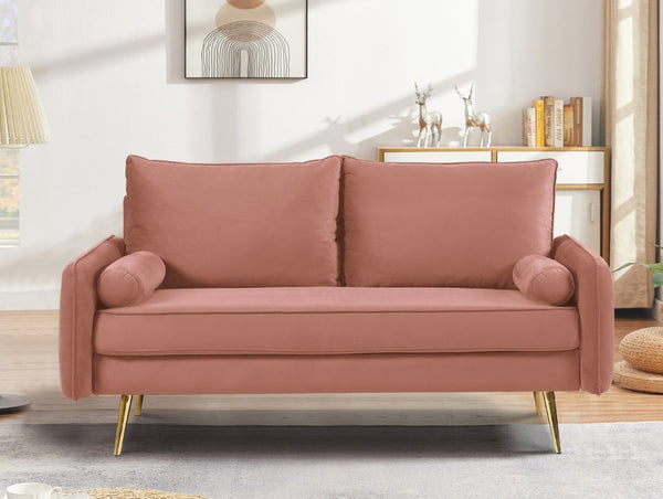 English Elm Modern Velvet Upholstered Loveseat with Gold Legs and Nailhead Trim for Small Spaces Rose Nailhead Trim B2735P539759