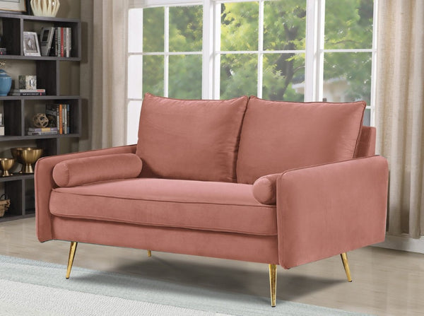 English Elm Modern Velvet Upholstered Loveseat with Gold Legs and Nailhead Trim for Small Spaces Rose Nailhead Trim B2735P539759