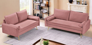 English Elm Modern Velvet Upholstered Loveseat with Gold Legs and Nailhead Trim for Small Spaces Rose Nailhead Trim B2735P539759