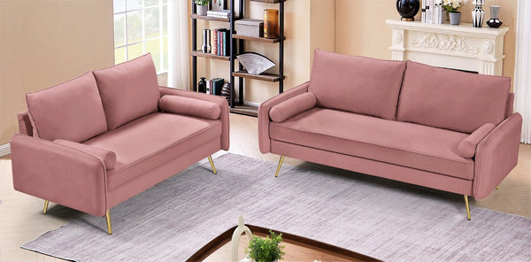 English Elm Modern Velvet Upholstered Loveseat with Gold Legs and Nailhead Trim for Small Spaces Rose Nailhead Trim B2735P539759
