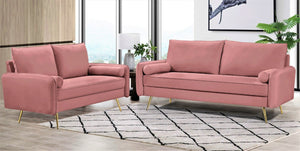 English Elm Modern Velvet Upholstered Loveseat with Gold Legs and Nailhead Trim for Small Spaces Rose Nailhead Trim B2735P539759