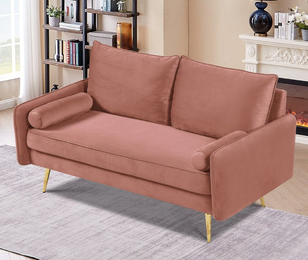 English Elm Modern Velvet Upholstered Loveseat with Gold Legs and Nailhead Trim for Small Spaces Rose Nailhead Trim B2735P539759