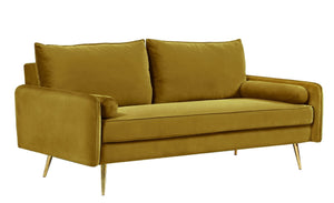 English Elm Mid-Century Velvet Sofa with Nailhead Trim Golden Legs for Living Room Comfort Lime Green B2735P539760