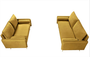 English Elm Mid-Century Velvet Sofa with Nailhead Trim Golden Legs for Living Room Comfort Lime Green B2735P539760