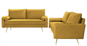English Elm Mid-Century Velvet Sofa with Nailhead Trim Golden Legs for Living Room Comfort Lime Green B2735P539760