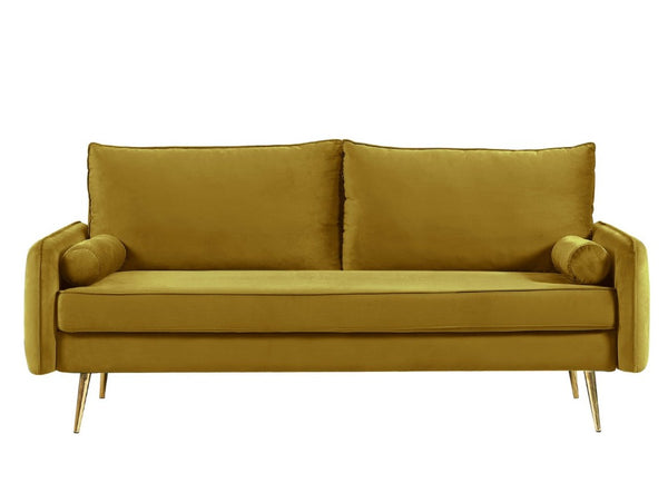 English Elm Mid-Century Velvet Sofa with Nailhead Trim Golden Legs for Living Room Comfort Lime Green B2735P539760
