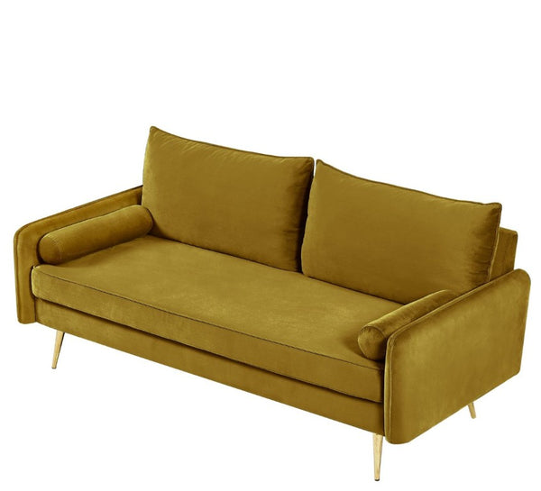 English Elm Mid-Century Velvet Sofa with Nailhead Trim Golden Legs for Living Room Comfort Lime Green B2735P539760