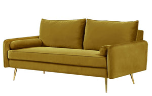 English Elm Mid-Century Velvet Sofa with Nailhead Trim Golden Legs for Living Room Comfort Lime Green B2735P539760