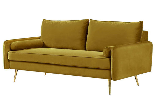 English Elm Mid-Century Velvet Sofa with Nailhead Trim Golden Legs for Living Room Comfort Lime Green B2735P539760