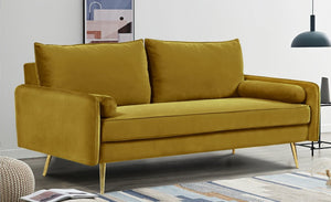 English Elm Mid-Century Velvet Sofa with Nailhead Trim Golden Legs for Living Room Comfort Lime Green B2735P539760