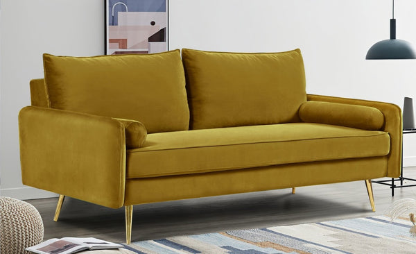 English Elm Mid-Century Velvet Sofa with Nailhead Trim Golden Legs for Living Room Comfort Lime Green B2735P539760