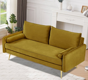 English Elm Mid-Century Velvet Sofa with Nailhead Trim Golden Legs for Living Room Comfort Lime Green B2735P539760