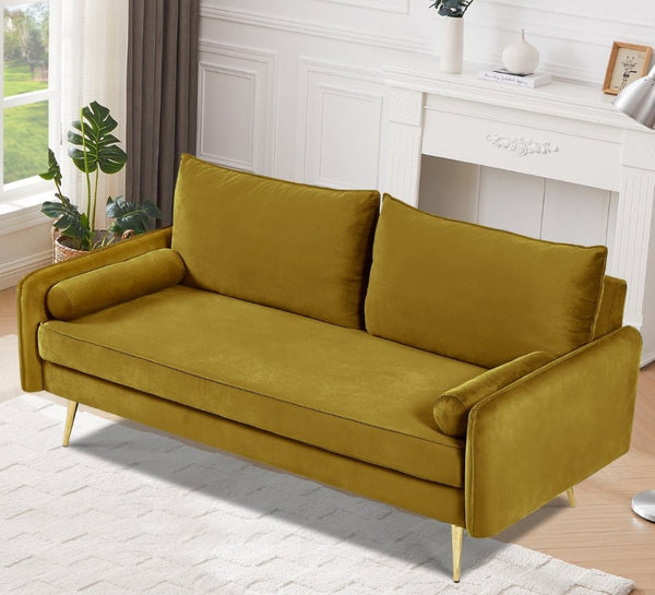 English Elm Mid-Century Velvet Sofa with Nailhead Trim Golden Legs for Living Room Comfort Lime Green B2735P539760