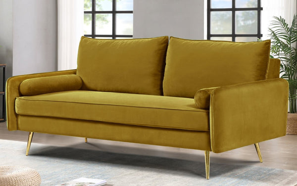 English Elm Mid-Century Velvet Sofa with Nailhead Trim Golden Legs for Living Room Comfort Lime Green B2735P539760