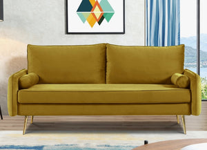 English Elm Mid-Century Velvet Sofa with Nailhead Trim Golden Legs for Living Room Comfort Lime Green B2735P539760