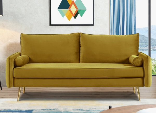 English Elm Mid-Century Velvet Sofa with Nailhead Trim Golden Legs for Living Room Comfort Lime Green B2735P539760