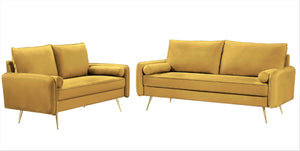 English Elm Mid-Century Velvet Sofa with Nailhead Trim Golden Legs for Living Room Comfort Lime Green B2735P539760