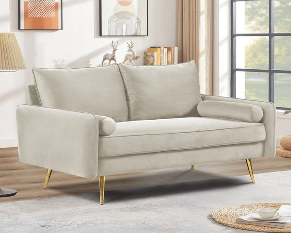 English Elm Modern Velvet Upholstered Loveseat with Gold Legs and Nailhead Trim for Small Spaces Ivory Nailhead Trim B2735P539762