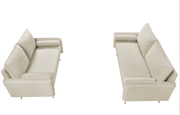 English Elm Modern Velvet Upholstered Loveseat with Gold Legs and Nailhead Trim for Small Spaces Ivory Nailhead Trim B2735P539762