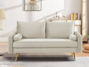 English Elm Modern Velvet Upholstered Loveseat with Gold Legs and Nailhead Trim for Small Spaces Ivory Nailhead Trim B2735P539762
