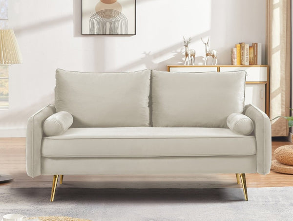 English Elm Modern Velvet Upholstered Loveseat with Gold Legs and Nailhead Trim for Small Spaces Ivory Nailhead Trim B2735P539762