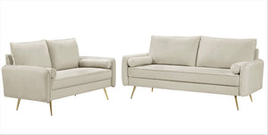 English Elm Modern Velvet Upholstered Loveseat with Gold Legs and Nailhead Trim for Small Spaces Ivory Nailhead Trim B2735P539762