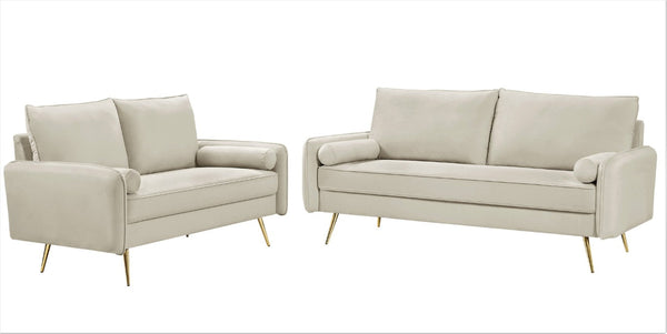 English Elm Modern Velvet Upholstered Loveseat with Gold Legs and Nailhead Trim for Small Spaces Ivory Nailhead Trim B2735P539762