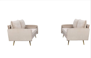 English Elm Modern Velvet Upholstered Loveseat with Gold Legs and Nailhead Trim for Small Spaces Ivory Nailhead Trim B2735P539762