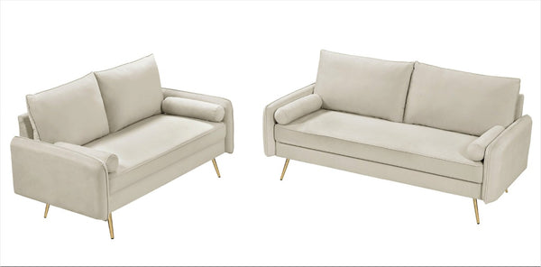 English Elm Modern Velvet Upholstered Loveseat with Gold Legs and Nailhead Trim for Small Spaces Ivory Nailhead Trim B2735P539762