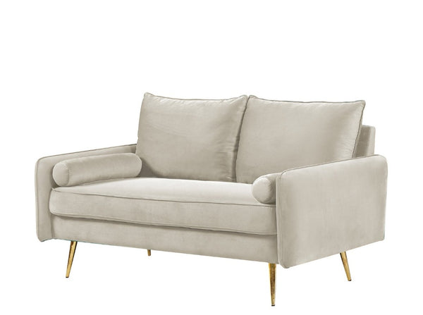 English Elm Modern Velvet Upholstered Loveseat with Gold Legs and Nailhead Trim for Small Spaces Ivory Nailhead Trim B2735P539762