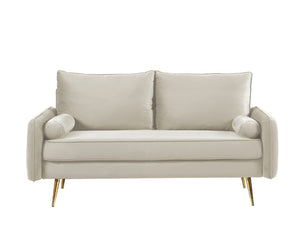 English Elm Modern Velvet Upholstered Loveseat with Gold Legs and Nailhead Trim for Small Spaces Ivory Nailhead Trim B2735P539762