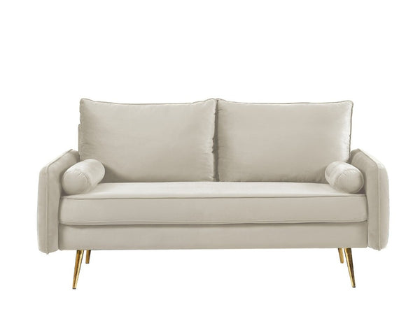 English Elm Modern Velvet Upholstered Loveseat with Gold Legs and Nailhead Trim for Small Spaces Ivory Nailhead Trim B2735P539762