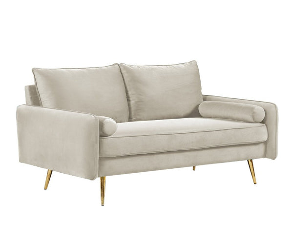 English Elm Modern Velvet Upholstered Loveseat with Gold Legs and Nailhead Trim for Small Spaces Ivory Nailhead Trim B2735P539762