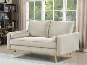 English Elm Modern Velvet Upholstered Loveseat with Gold Legs and Nailhead Trim for Small Spaces Ivory Nailhead Trim B2735P539762